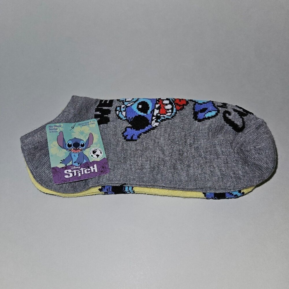 NEW 3 Pairs Disney Stitch No Show Socks Womens Shoe Size 4-10 Alien Gray Yellow